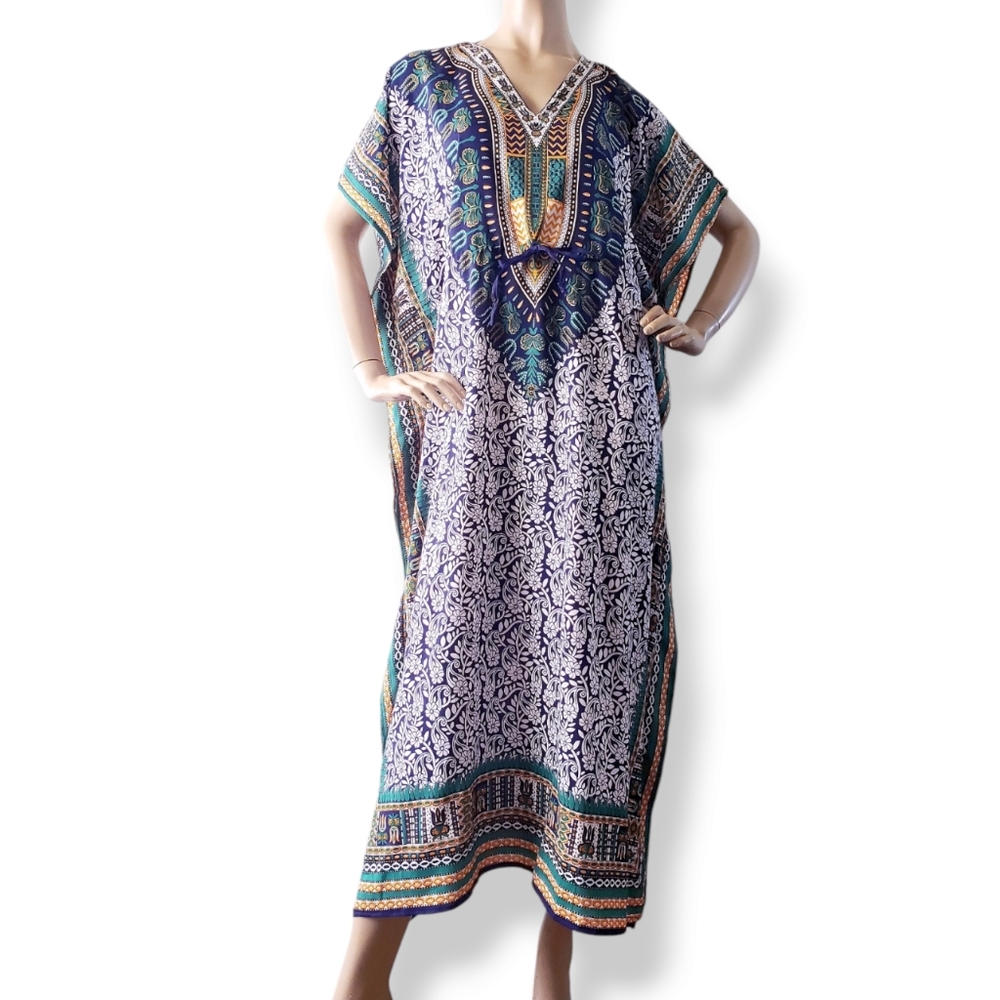 Laddi Blue, Green & Yellow African Dashiki Caftan